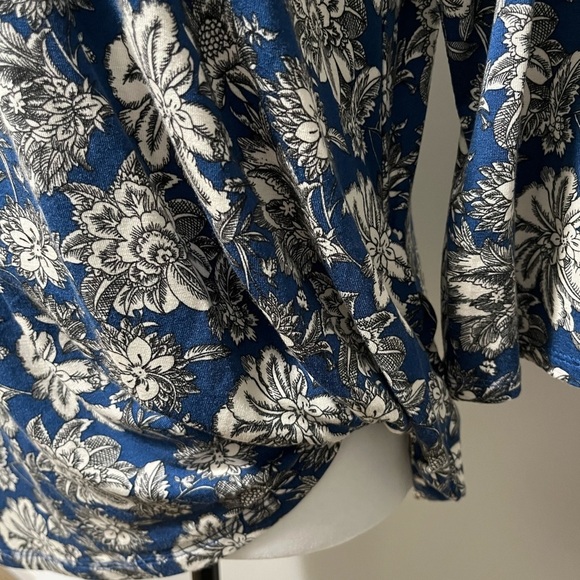 Haggar Clothing Petite 3/4 Sleeve Boatneck Tee Floral Print Stretch - Picture 5 of 11